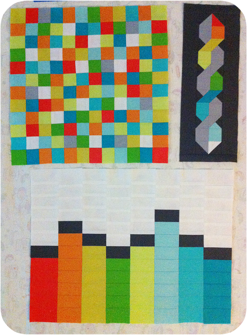 My three quilt blocks for The Modern Quilt Guild QuiltCon Challenge
